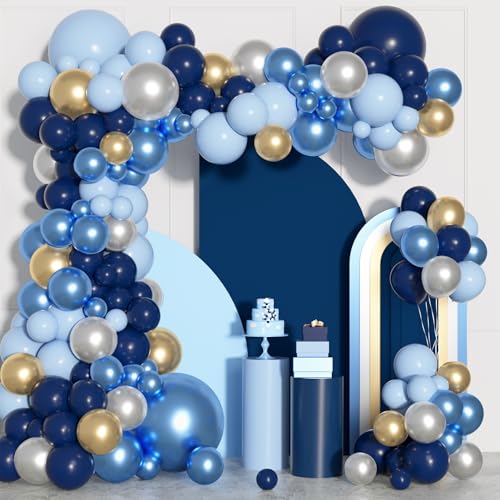 175 Stück Blau Luftballon Arch Kit Metallblauer Geburtstagsdeko Royal Blue/Silber/Goldener Luftallons für Frauen Baby Shower Hochzeit Party Taufe Verlobung Jubiläum Dekoration von JoyeuVie