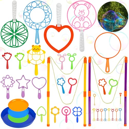 37Stück Seifenblasen Set 2 Paar Seifenblasen Groß Stab Perfekt Bubble Sticks Geschenke Buntes Seifenblasen Spielzeug für Sommer Outdoor Kinder Geburtstag Partys Hochzeit von JoyeuVie