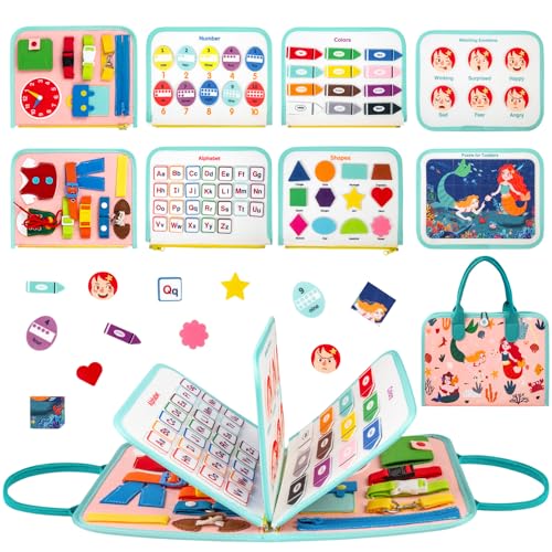 JoyeuVie Busy Board Montessori Spielzeug ab 1 2 3 4 5 Jahre Kleinkinder, 8 in 1 Activity Board Montessori Spielzeug Geschenke für Mädchen und Jungen, Baby Lernspielzeug Grundkenntnisse von JoyeuVie