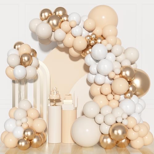 Weiß Gold Luftballons 150 Stück Beige Gold Balloon Arch Kit Bare Farbige Luftballons fur Geburtstag Mädchen Frauen Baby Shower Hochzeit Party Dekoration von JoyeuVie