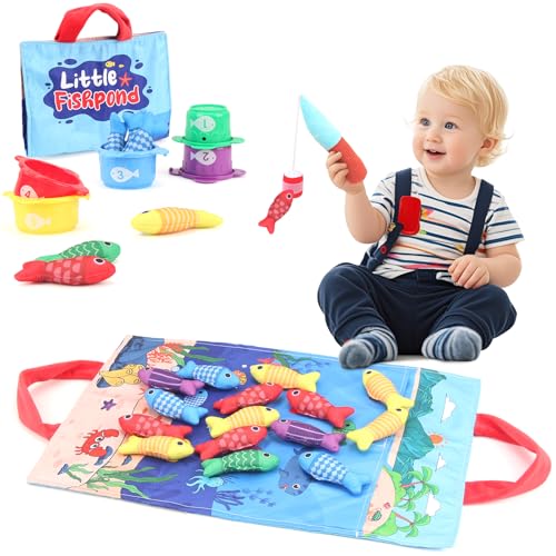 Joyfia Montessori-Sinnesspielzeug für Jungen Mädchen Geburtstagsgeschenk, Kleinkinder Stoff Fischerei-Spiel mit Becher stapeln, Zahl Zählen, Farbe Sortieren, Form Lernen für 6-18 Monate Kinder Joyfia Montessori-Sinnesspielzeug für Jungen Mädchen Geburtstagsgeschenk, Kleinkinder Stoff Fischerei-Spiel mit Becher stapeln, Zahl Zählen, Farbe Sortieren, Form Lernen für 6-18 Monate Kinder von Joyfia