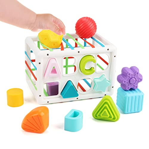 Joyfia Montessori Spielzeug für 1 Jahr alt, Baby Form Sortierspielzeug, Bunte Würfel & 14 Sensorische Form-Blöcke, Entwicklungsfähiges Lernspielzeug Geschenk für Mädchen Jungen 12-18 Monate von Joyfia