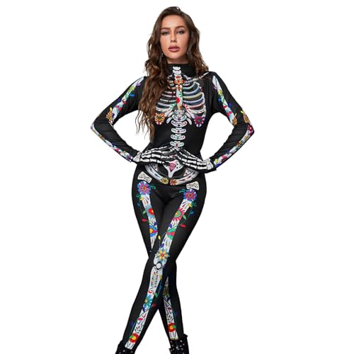 Joyful Start Skelett-Kostüm für Damen, Halloween-Kostüme, Erwachsene, Skelett-Körper, Anzüge für Halloween, Cosplay, Rollenspiele (Größe M) von Joyful Start