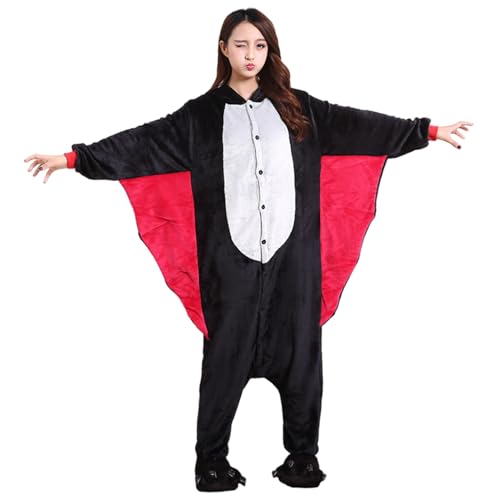 Bat Hoodie Soft Flanell Halloween Fledermaus Kostüm warmes Cartoon Damen-Onesie Pyjamas mit Knopf für Winter Cosplay, 155-165 cm von Joygoodta