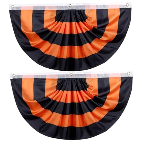 Halloween Bunting, 2pcs plissierte orangefarbene schwarze Bunting -Flaggen im Freien im Freien 3x6ft Hängende Halloween -Dekorationen für Veranda Garten Innenhaus von Joygoodta