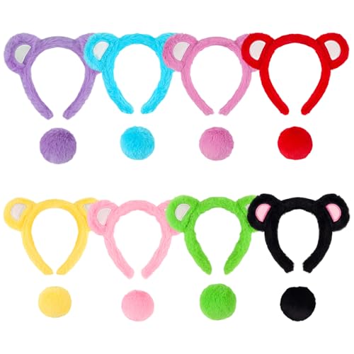 Joygoodta Bärenohren Stirnband mit Schwanz 8 Sets Buntes Tier Ohren Erwachsene Kostüm für Halloween -Weihnachtsgeburtstag Accessoires von Joygoodta