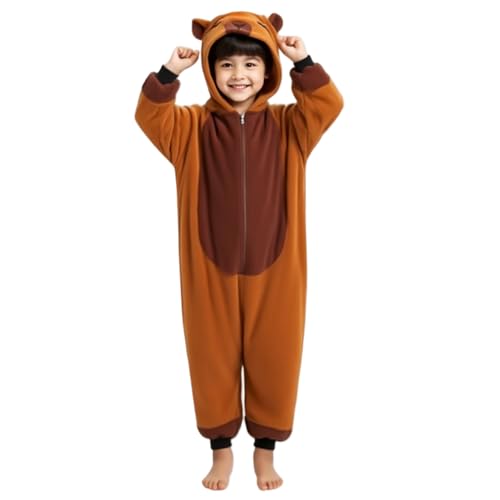 Joygoodta Capybara Pyjamas Plüschtiere Pyjamas mit Hood & Reißverschluss Capybara Kids Overall zum Schlaf, für Kinder mit einer Höhe von 51, 2in von Joygoodta