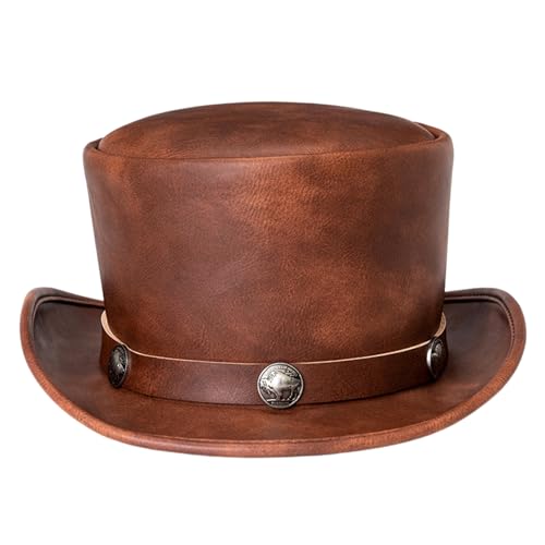 Joygoodta Magierhut formelle kurze Brim Top Hats für Männer Frauen PU Leder Steampunk Top Hut für Pest Doctor Kostüm kostenlos Größe für Halloween, Show, Cosplay, brauner Magier Joygoodta Magierhut formelle kurze Brim Top Hats für Männer Frauen PU Leder Steampunk Top Hut für Pest Doctor Kostüm kostenlos Größe für Halloween, Show, Cosplay, brauner Magier von Joygoodta