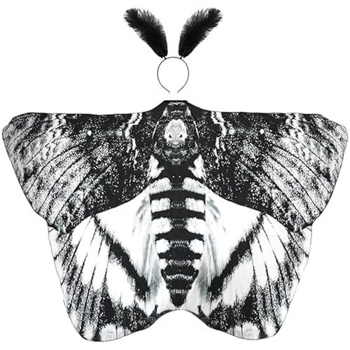 Joygoodta Motten Kostüm 1 Set lebensechter Mottenflügel mit gefiedertem Stirnband Erwachsener Schmetterling Cape Fun Halloween Kostüme für Frauen Männer von Joygoodta