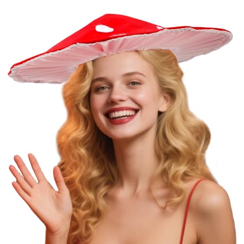 Joygoodta Pilzhut Red Wide Rand Cap Simulierte süße und übergroße Pilzhut -Cosplay für Halloween, Kostümfeiern, Kostüm mit Themenveranstaltungen von Joygoodta