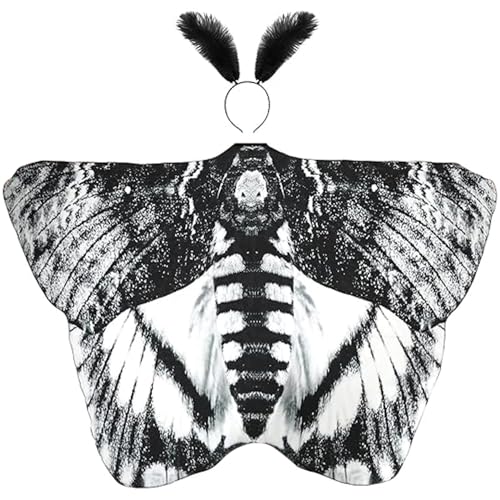 Joygoodta Schmetterlingsflügelmotten Kostüm lebensechte Mottenflügel mit Federn Stirnband Schmetterling Cape Halloween Kostüme für Frauen Männer von Joygoodta
