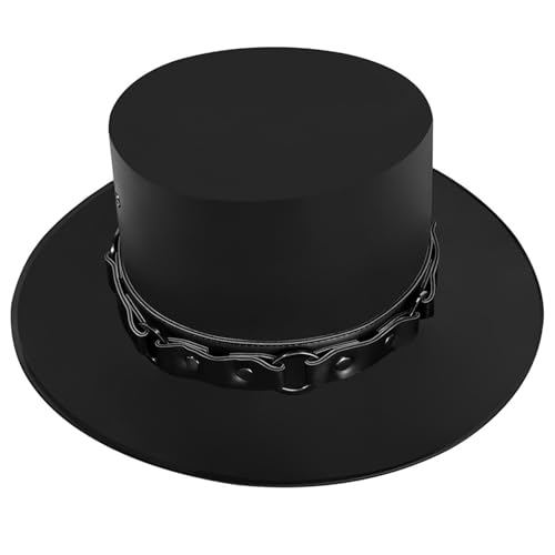 Joygoodta Schwarzer Top -Hut -Leder -Doktor Black Top Hut Männer Frauen Kleid kühlen Gentleman Wide Rand Geschenke für Kostümprops Cosplay Party von Joygoodta