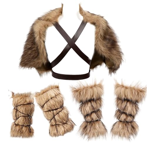 Joygoodta Viking Kostüm Männer 3PCS/Set Faux Pelze Barbares Kostüm mittelalterlich Viking Outfit für Halloween -Party -Cosplay von Joygoodta