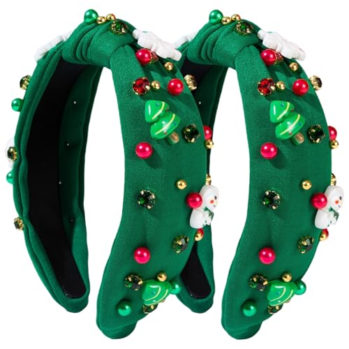 Joygoodta Weihnachten Stirnbänder für Frauen 2pcs Top Knot Weihnachten Stirnband Juwelenhaarzubehör für Ferienfeier Karneval, Grün, Grün von Joygoodta