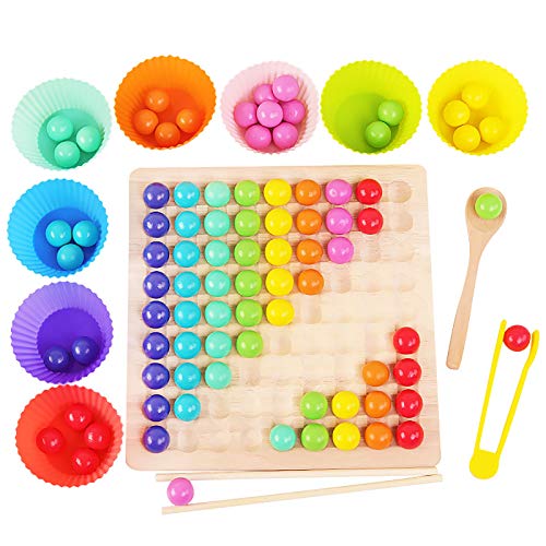 Joyhoop Wooden Rainbow Ball Elimination Game, Montessori Spielzeug ab 2 3 4 Jahre, Kinder Erwachsene Interaktion Puzzle Schach Brettspiele Set, Weihnachten Geburtstagsgeschenke für Jungen Mädchen von Joyhoop