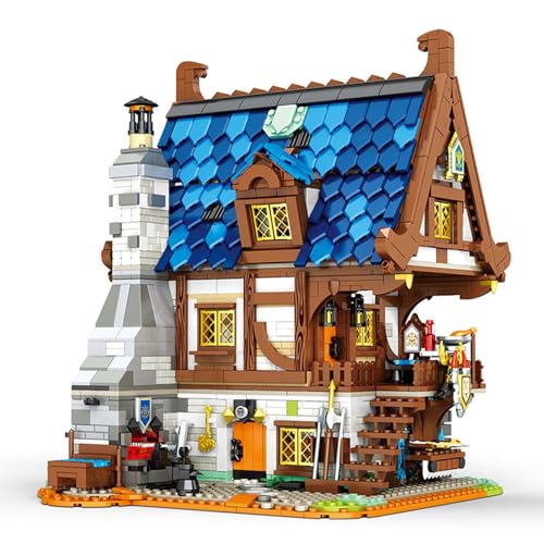 Blacksmith Shop Haus-Bausteine, Spielzeug, 2366 Teile, mittelalterliche Street View-Serie, Architektur-Bausatz, Modellbausatz for Erwachsene und Jungen, kompatibel mit Lego von JoyiD