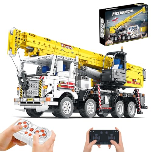 Technologie Ferngesteuerter Kran, 2206 Teile Ferngesteuertes und App-Doppelsteuerkran-LKW-Modell mit Motoren, Bauset kompatibel mit Lego von JoyiD