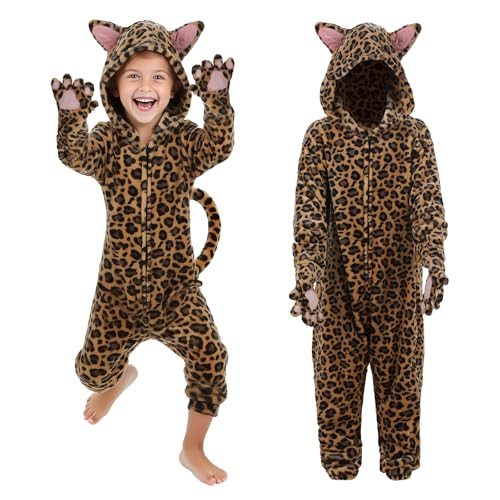 JoyinTcos Tier-Einteiler für Kinder, Leoparden-Kostüm, Pyjama, Leoparden-Einteiler, Kinder, Cosplay, Kostüm, Geschenke für Mädchen und Jungen, Alter XL von JoyinTcos