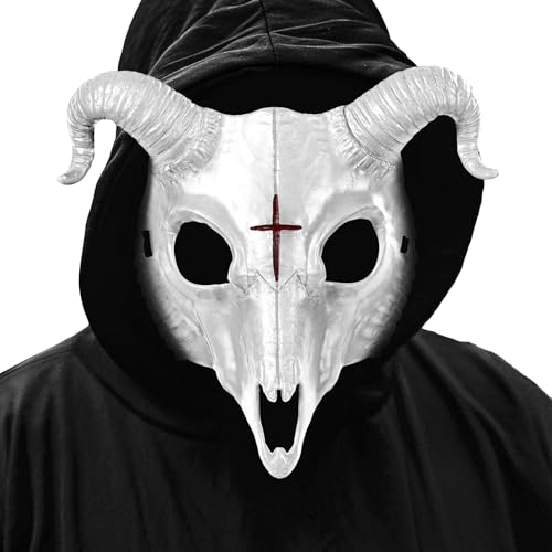 JoyinTcos Unisex Weiße Ziege Schädel Maske Gothic Ziegenkopf Totenkopf Maske Tier Schädel Kostüm Karneval Tier Thema Party Requisiten Performance Cosplay Kostüm Zubehör von JoyinTcos
