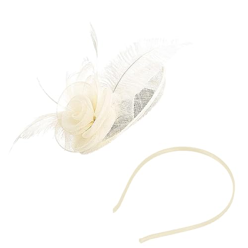 Fascinator Damen Haarschmuck mit Blume, Netz, Organzaband und Federn Cosplay Party (Cream) von Joyincoser