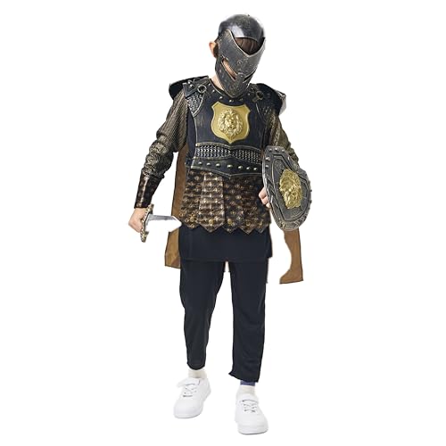 Gladiator Kostüm Jungs mit Maske Brustpanzer Krieger Römer Kostüm Jungen Kinder Für Karneval, Halloween, Fasching, Mottoparty, Verkleidung, Theater (140cm) von Joyincoser