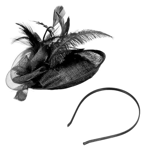 Joyincoser Fascinator Damen Haarschmuck mit Blume, Netz, Organzaband und Federn Cosplay Party (Black) von Joyincoser