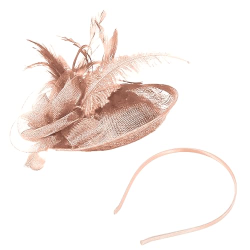 Joyincoser Fascinator Damen Haarschmuck mit Blume, Netz, Organzaband und Federn Cosplay Party (Dusky pink) von Joyincoser