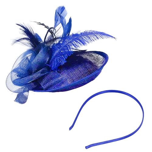 Joyincoser Fascinator Damen Haarschmuck mit Blume, Netz, Organzaband und Federn Cosplay Party (Navy Blue) von Joyincoser