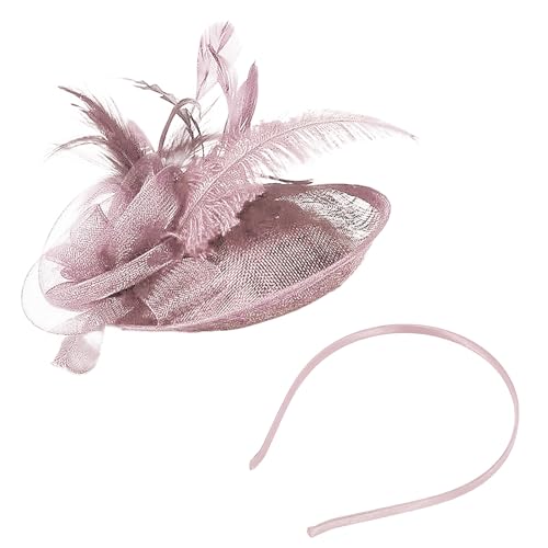 Joyincoser Fascinator Damen Haarschmuck mit Blume, Netz, Organzaband und Federn Cosplay Party (Pale pink) von Joyincoser