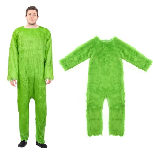 Joyincoser Green Kostüm Erwachsene Grüne Monster Lustig Furry Overall Maskottchen Geschenkideen Für Christmas Halloween Karneval Halloween Kostümpartys (M) von Joyincoser