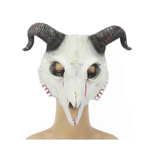 Joyincoser Gruselige Widder Horn Maske Horror Scary Realistische Ziegenknochen Halb Tiermasken Für Halloween Monster Cosplay Karneval (Black) von Joyincoser