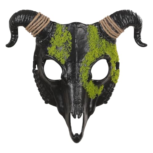 Joyincoser Gruselige Widder Horn Maske Horror Scary Realistische Ziegenknochen Halb Tiermasken Für Halloween Monster Cosplay Karneval (Grün) von Joyincoser