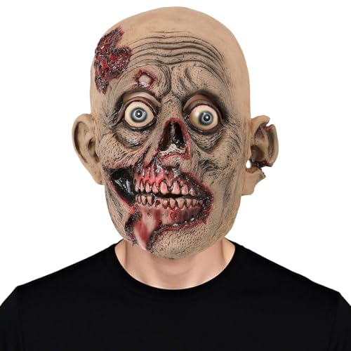 Joyincoser Gruselige Zombie Alte Mann Maske Blutig Realistische Maske Horror Kostüm Unheimlicher Teufel Vollkopf Outfit Geschenk für Halloween Karneval (A) von Joyincoser