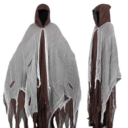 Joyincoser Hakenumhang Mittelalter Renaissance Gothic Zauberer Umhang Tod Kostüm Horror Gruseliger Geist Cosplay Halloween Geschenke für Karneval Party Maskerade (Braun) von Joyincoser