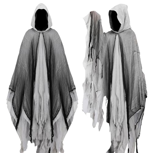 Joyincoser Hakenumhang Mittelalter Renaissance Gothic Zauberer Umhang Tod Kostüm Horror Gruseliger Geist Cosplay Halloween Geschenke für Karneval Party Maskerade (Grau) von Joyincoser