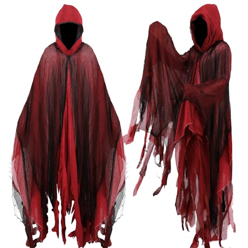 Joyincoser Hakenumhang Mittelalter Renaissance Gothic Zauberer Umhang Tod Kostüm Horror Gruseliger Geist Cosplay Halloween Geschenke für Karneval Party Maskerade (Rot) von Joyincoser