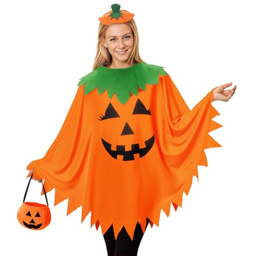 Joyincoser Halloween Kürbis Kostüm Gruselkürbis Cape Orange Fledermaus Gespenst Geist Gruseleumhang für Cosplay Karneval Halloween Fasching Kostüm Party von Joyincoser