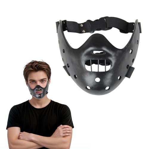 Joyincoser Hannibal Lecter Maske Horrorfilme Toys Mit Gruselige Maske Gesichts Dekoration Aus Harz Für Halloween Cosplay Und Karneval (Black) von Joyincoser