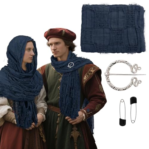 Joyincoser Mittelalter Wikinger Umhang Herren Damen Vintage Goth Kapuzenschal Mit Vikingen-Brosche Antike Renaissance Gugel Für Kostümparty Halloween Party Karneval (Dunkelblau) von Joyincoser