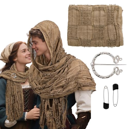 Joyincoser Mittelalter Wikinger Umhang Herren Damen Vintage Goth Kapuzenschal Mit Vikingen-Brosche Antike Renaissance Gugel Für Kostümparty Halloween Party Karneval (Kaffee) von Joyincoser