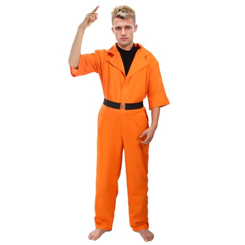 Joyincoser Orangefarbenes Gefangenenkostüm für Herren und Erwachsene, Gefängnis-Overall, Insassin, Sträflingsanzug, Kriminalräuber, Overall, orangefarbener Kessel, Gefangenengürtel, Halloween-Kostüm Joyincoser Orangefarbenes Gefangenenkostüm für Herren und Erwachsene, Gefängnis-Overall, Insassin, Sträflingsanzug, Kriminalräuber, Overall, orangefarbener Kessel, Gefangenengürtel, Halloween-Kostüm von Joyincoser