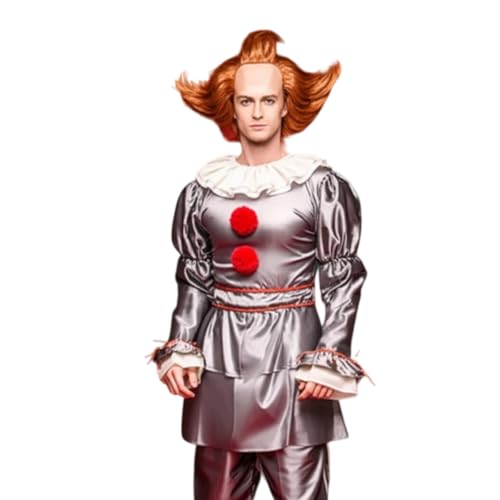 Pennywise Kostüm Erwachsene Mit Perücke Horror Clown Joker Killer Verkleidung IT ES Fancy Dress Halloween Party Karneval Fasching (Small) von Joyincoser