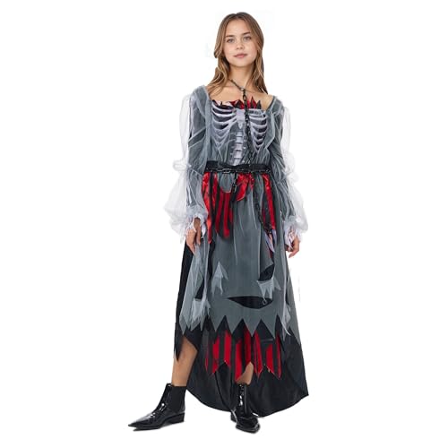 Piraten Zombie Kostüm Mädchen Piratin Kleid Set mit Piratenhut Horror Gruselig Rock Mittelalter Gothic Wikinger Kleidung Kinder für Halloween Fasching Karneval Mottoparty (120CM) von Joyincoser