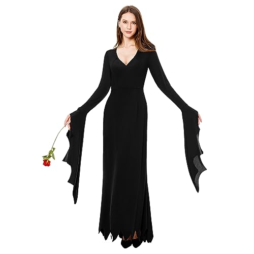Joykindom Damen Morticia Addams Kostüm Halloween Hexenkleid Gothic Addams Kostüm Schwarz Lange Kleid für Karneval Fasching XXL Joykindom Damen Morticia Addams Kostüm Halloween Hexenkleid Gothic Addams Kostüm Schwarz Lange Kleid für Karneval Fasching XXL von Joykindom