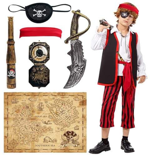 Joykindom Piratenkostüm Kinder Jungen, Faschingskostüme Kinder Jungen Piraten Kostüm Kinder Kostüm, Karneval Kostüm Kinder Jungen XS(3-4 Jahre) von Joykindom