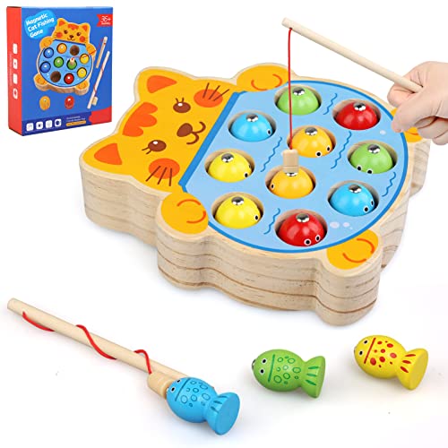 JoyLife Magnetische Angelspiel Spielzeug für Kinder ab 3 Jahre, Fische Angeln Holzspielzeug Geschenk für Junge Mädchen, Montessori Spielzeug ab 2 3 Jahre, Ostergeschenke Kinder von JoyLife