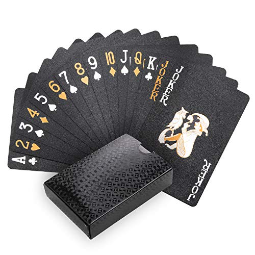 Joyoldelf Coole schwarze Spielkarten, Goldfolie, wasserdichtes Kartenspiel mit Geschenkbox, magische Pokerkarten, perfekt für Party und Spiel (gemalte Version) von Joyoldelf