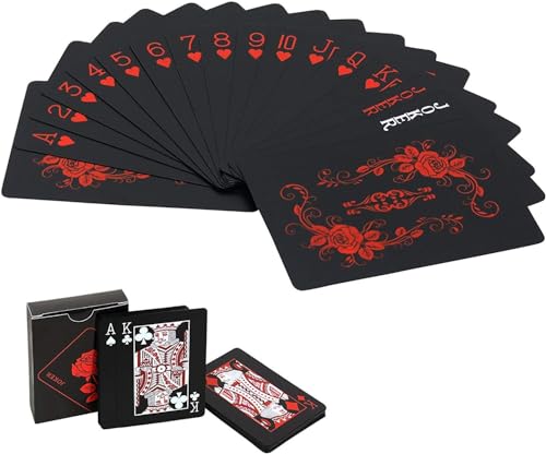 Joyoldelf Poker Spielkarten Wasserdichtes Schwarze Pokerkarten mit Rosenmuster & Blumenrücken, klassisches Zauber Trickwerkzeug von Joyoldelf