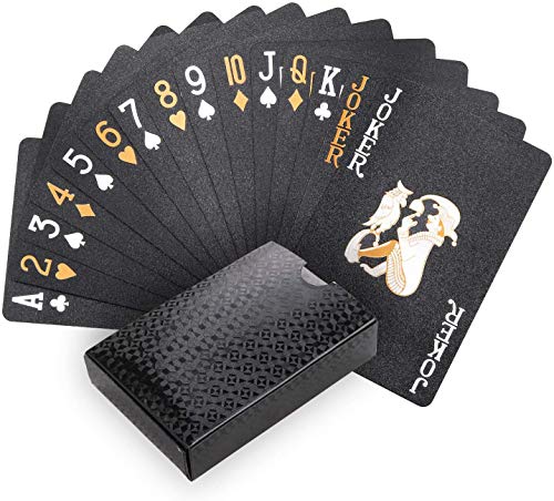 Joyoldelf Schwarzer Spielkarten, 100% Wasserdichtes Pokerkarten Plastik Profi Kartendecks Poker Cards für Weihnachten, Halloween und alle Partys von Joyoldelf