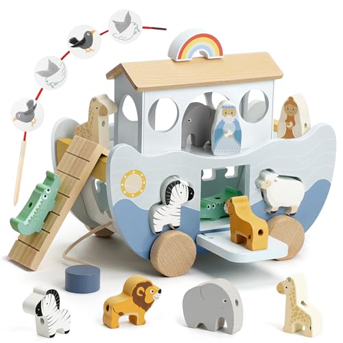 Joyreal Arche Noah Holz - Taufgeschenke für Mädchen Jungen Kinder, Geschenk Taufe, Montessori Spielzeug Lernspielzeug mit Bauernhof Spielzeug Sortier Stapel Joyreal Arche Noah Holz - Taufgeschenke für Mädchen Jungen Kinder, Geschenk Taufe, Montessori Spielzeug Lernspielzeug mit Bauernhof Spielzeug Sortier Stapel von Joyreal